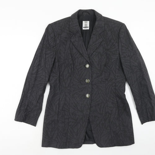 Huckle Womens Grey Geometric Jacket Blazer Size 10 Button