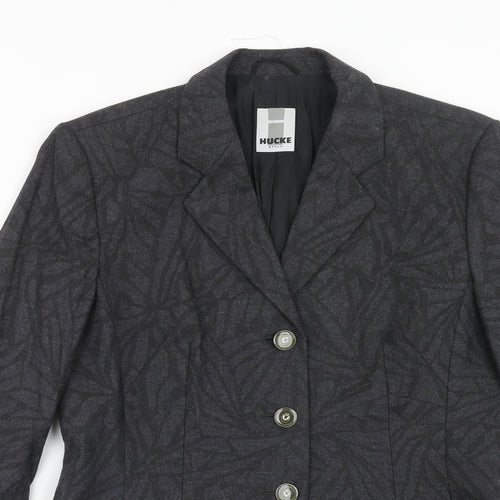 Huckle Womens Grey Geometric Jacket Blazer Size 10 Button