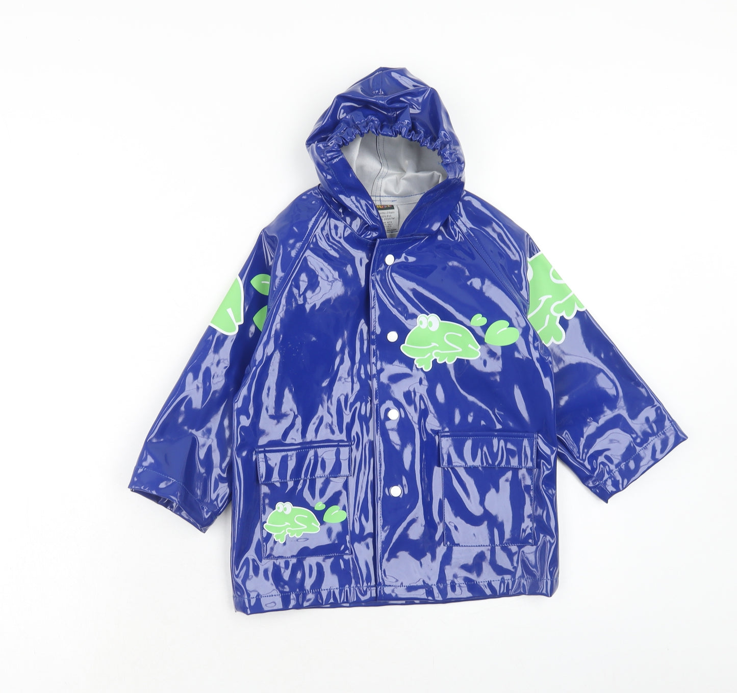 Preworn Boys Blue Geometric Rain Coat Coat Size 3 Years Button - Frog Pattern