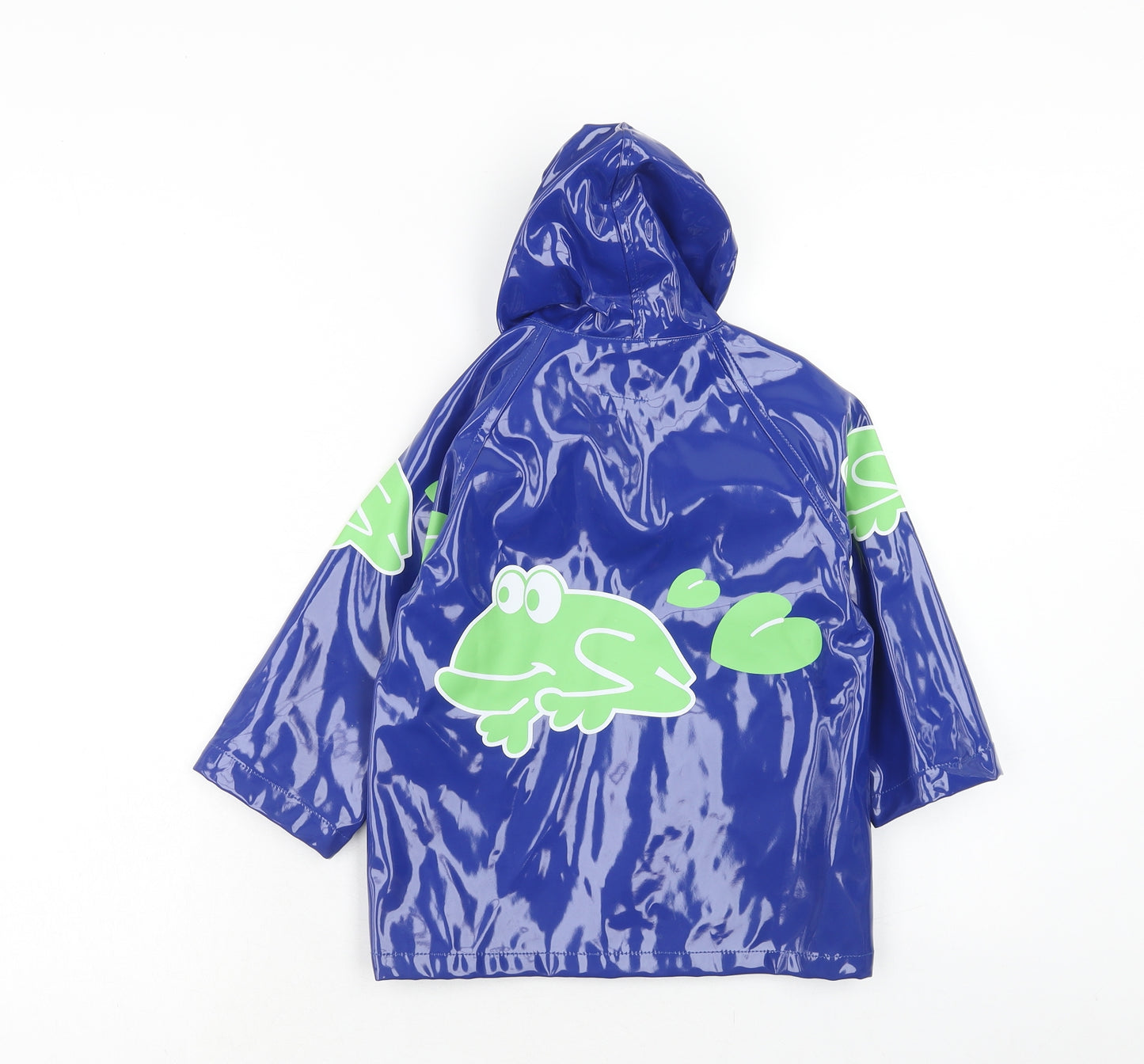 Preworn Boys Blue Geometric Rain Coat Coat Size 3 Years Button - Frog Pattern