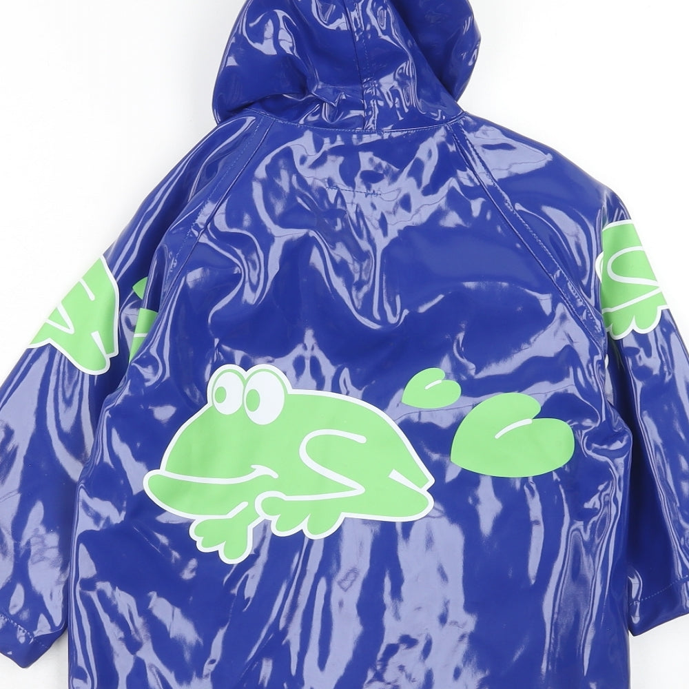 Preworn Boys Blue Geometric Rain Coat Coat Size 3 Years Button - Frog Pattern