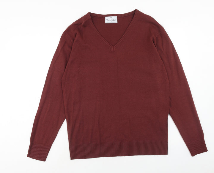 Charles Wilson Mens Red V-Neck Acrylic Pullover Jumper Size M Long Sleeve