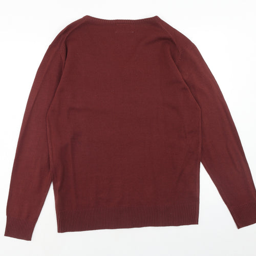 Charles Wilson Mens Red V-Neck Acrylic Pullover Jumper Size M Long Sleeve