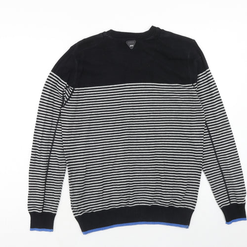 Burton Mens Black V-Neck Striped Cotton Pullover Jumper Size M Long Sleeve