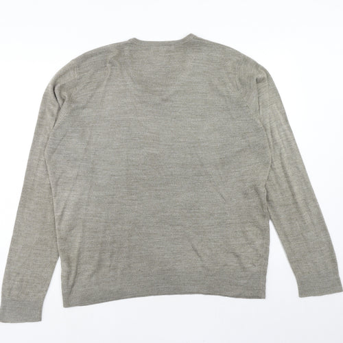Marks and Spencer Mens Grey V-Neck Acrylic Pullover Jumper Size L Long Sleeve