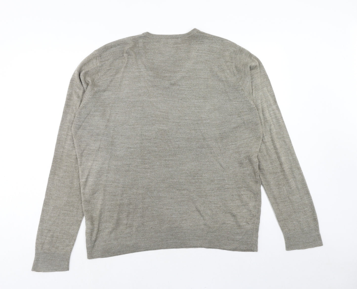 Marks and Spencer Mens Grey V-Neck Acrylic Pullover Jumper Size L Long Sleeve
