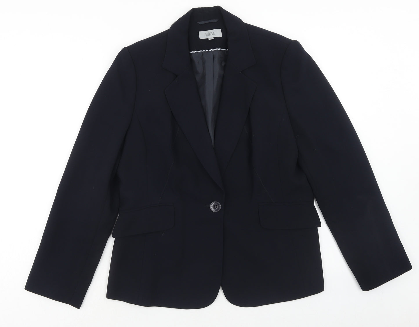 Marks and Spencer Womens Blue Jacket Blazer Size 16 Button