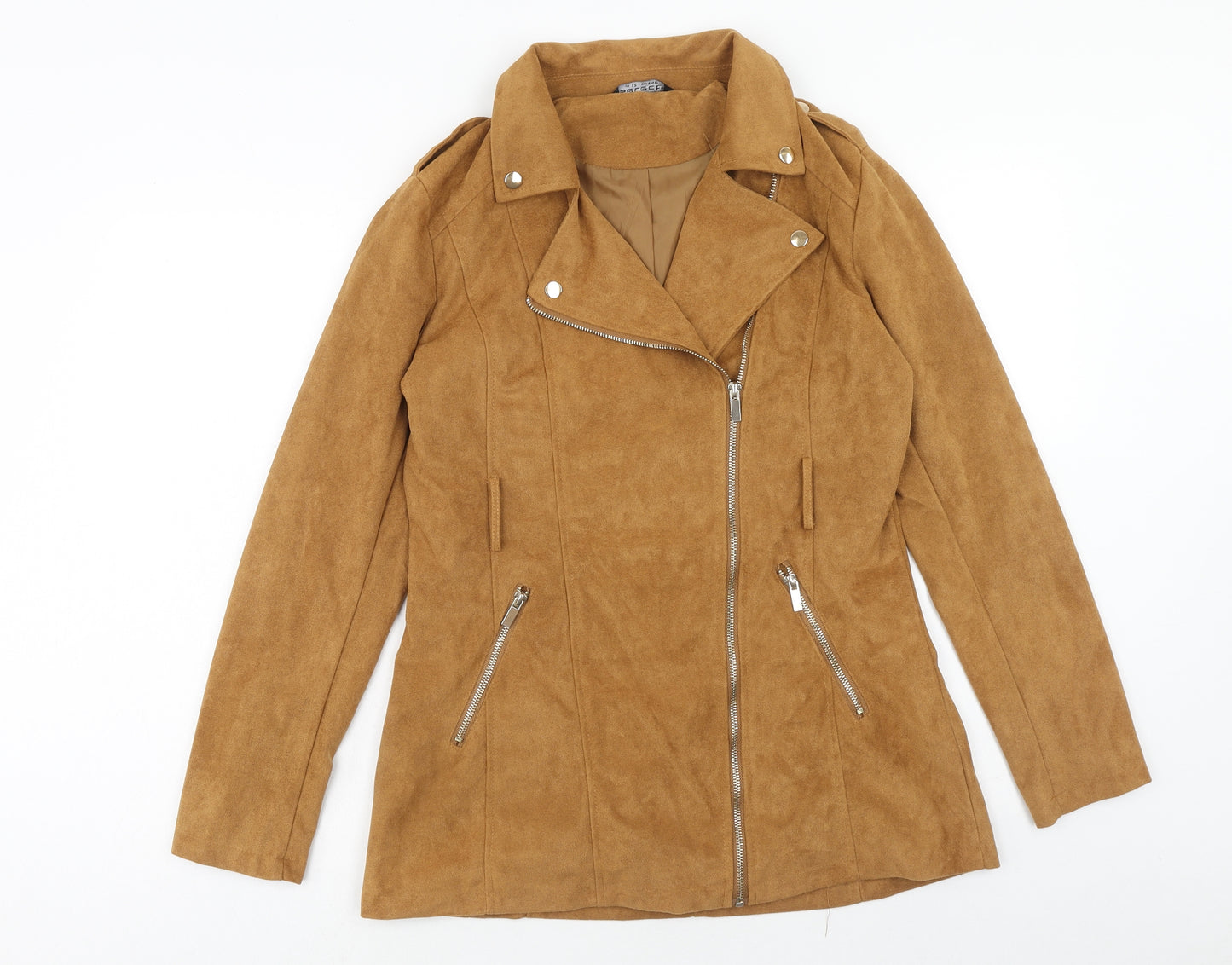Select Womens Brown Biker Jacket Size 12 Zip