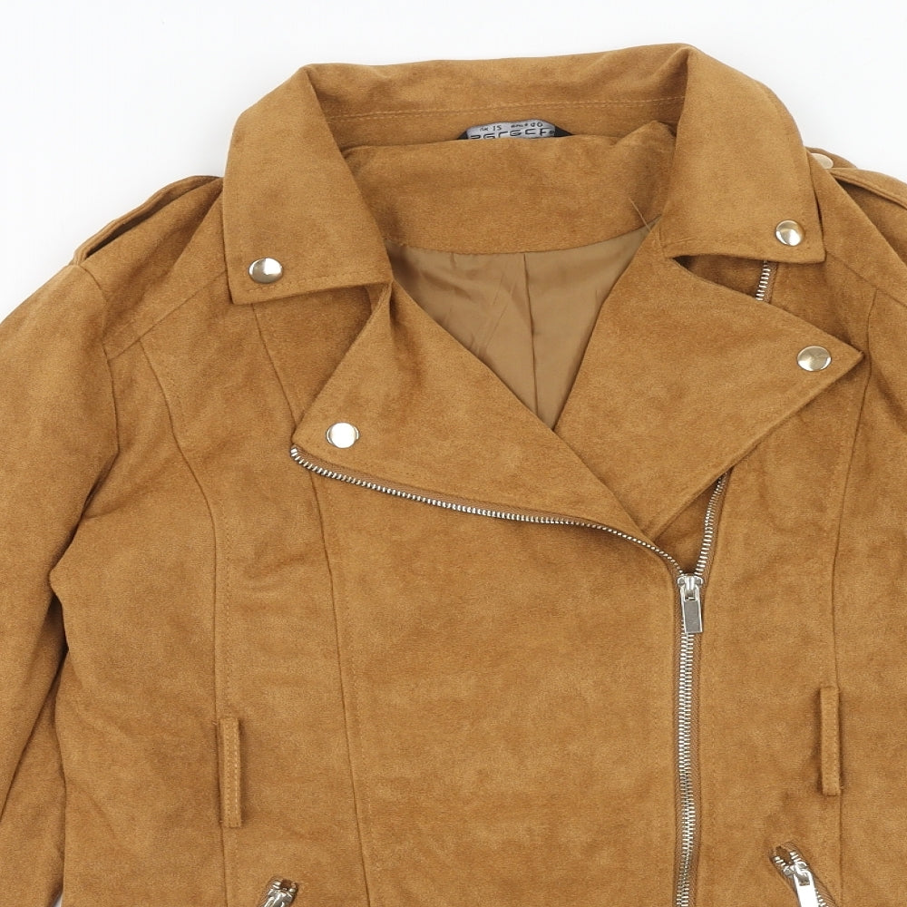 Select Womens Brown Biker Jacket Size 12 Zip