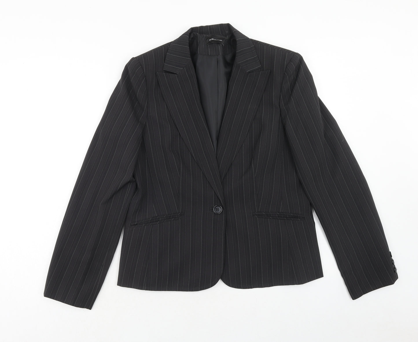 Evie Womens Grey Striped Jacket Blazer Size 16 Button