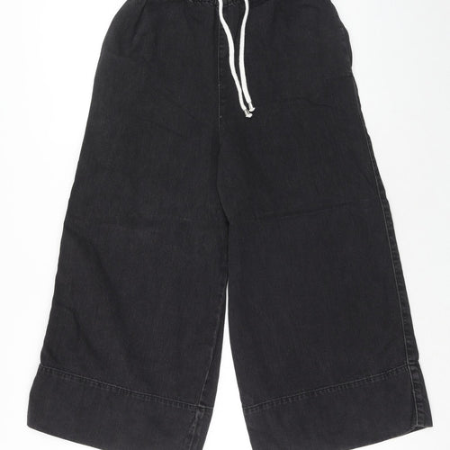 Topshop Womens Black Cotton Wide-Leg Jeans Size 25 in L30 in Regular Drawstring