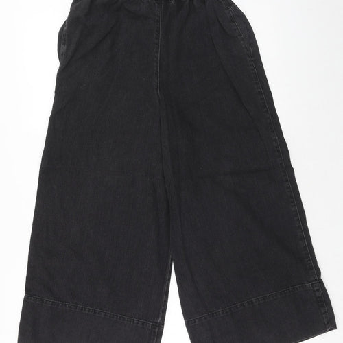 Topshop Womens Black Cotton Wide-Leg Jeans Size 25 in L30 in Regular Drawstring