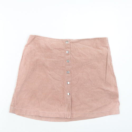 Select Womens Pink Cotton Mini Skirt Size 10 Button