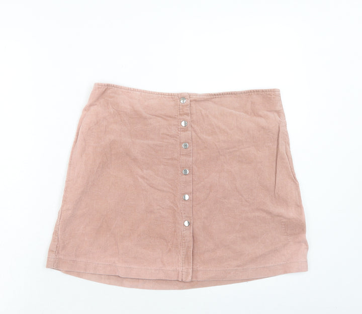 Select Womens Pink Cotton Mini Skirt Size 10 Button