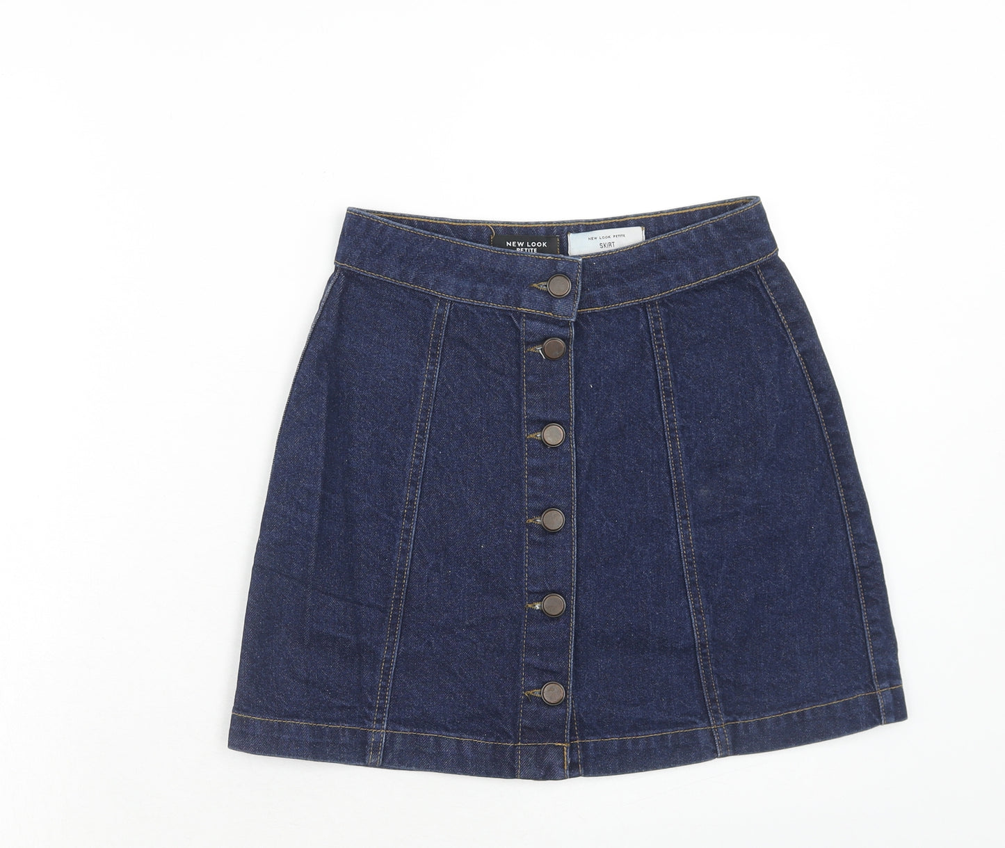 New Look Womens Blue Cotton A-Line Skirt Size 8 Button