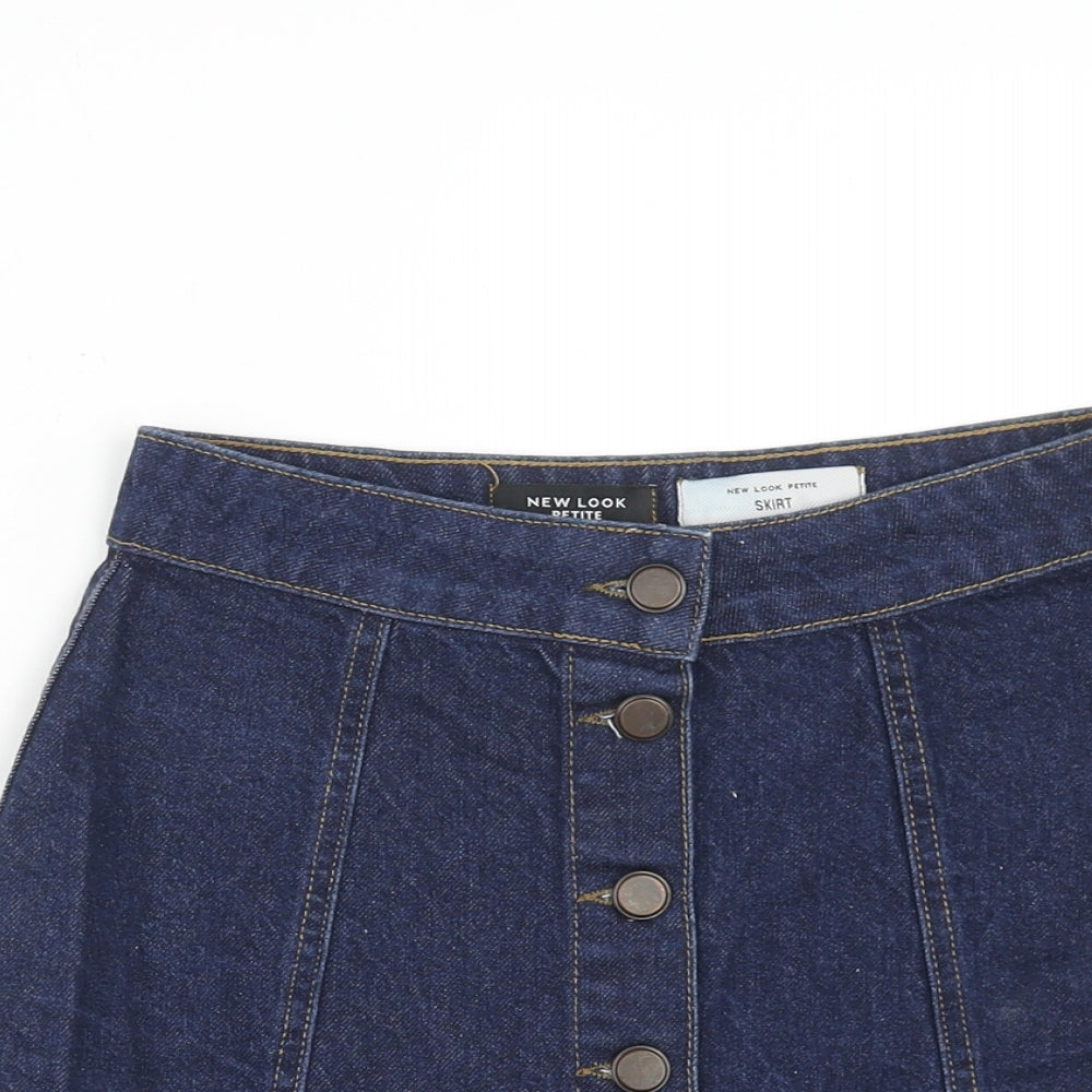New Look Womens Blue Cotton A-Line Skirt Size 8 Button