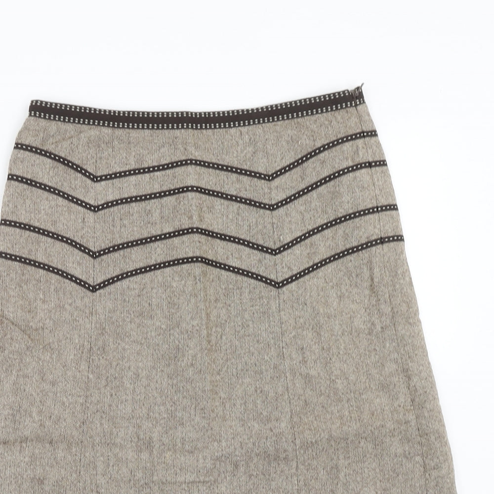 Oasis Womens Brown Viscose A-Line Skirt Size 8 Zip