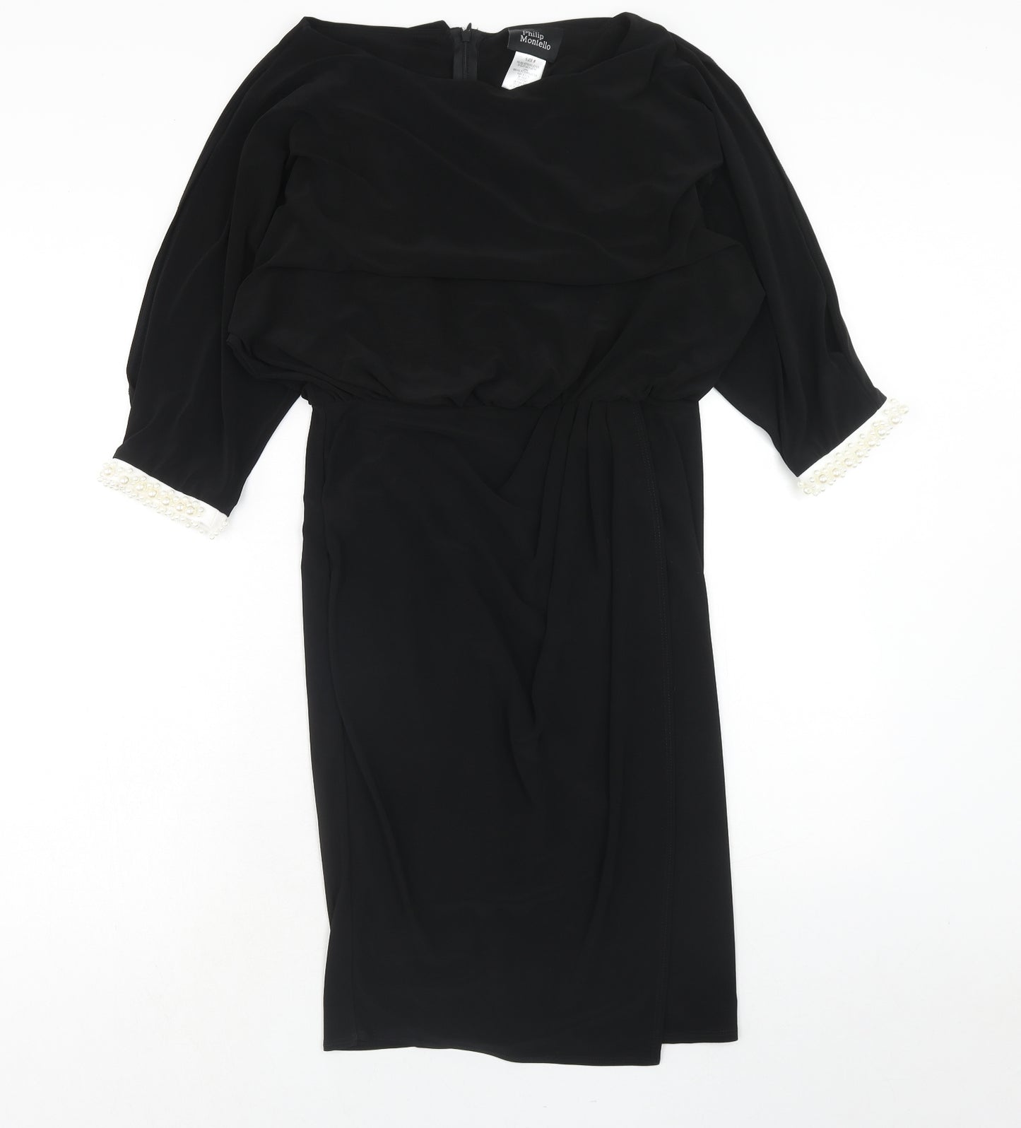 phillip montello Womens Black Polyester A-Line Size 8 Round Neck Zip