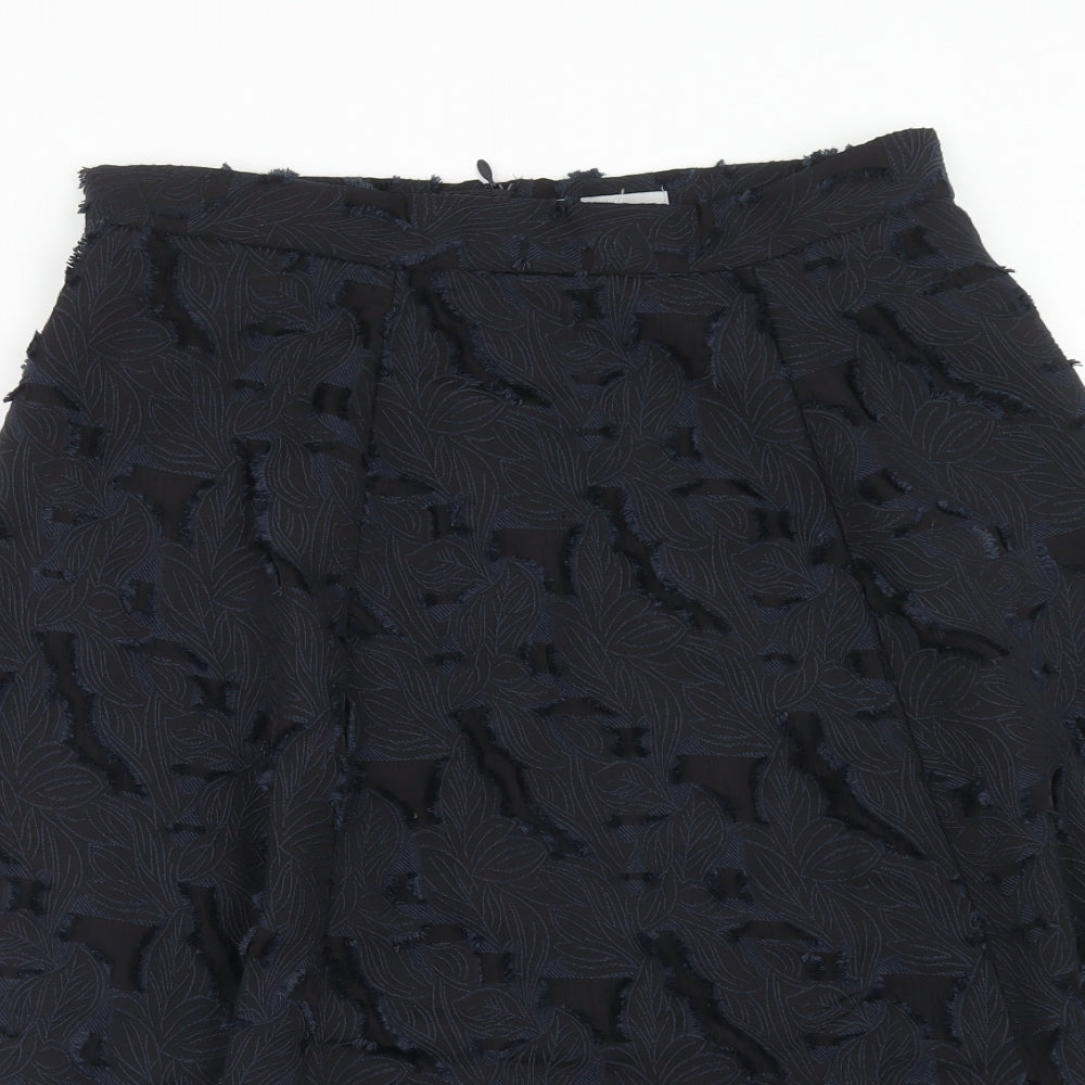 H&M Womens Blue Floral Polyester A-Line Skirt Size 12 Zip