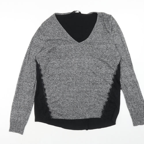 George Womens Grey V-Neck Nylon Pullover Jumper Size 16