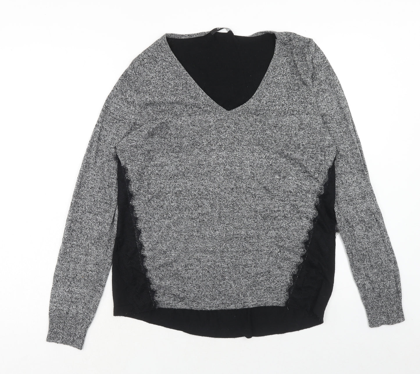 George Womens Grey V-Neck Nylon Pullover Jumper Size 16
