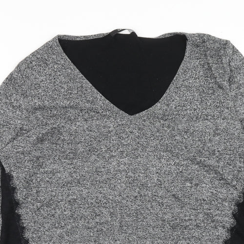 George Womens Grey V-Neck Nylon Pullover Jumper Size 16