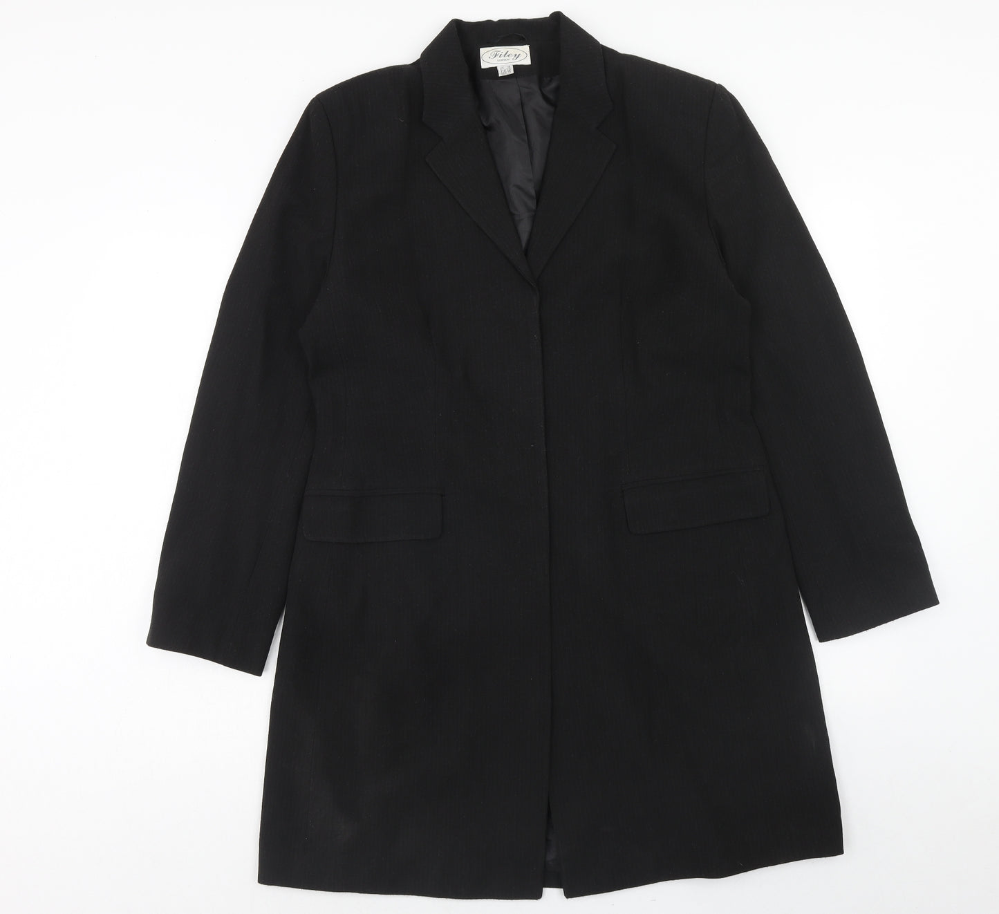 Filey Womens Black Overcoat Coat Size 16 Button