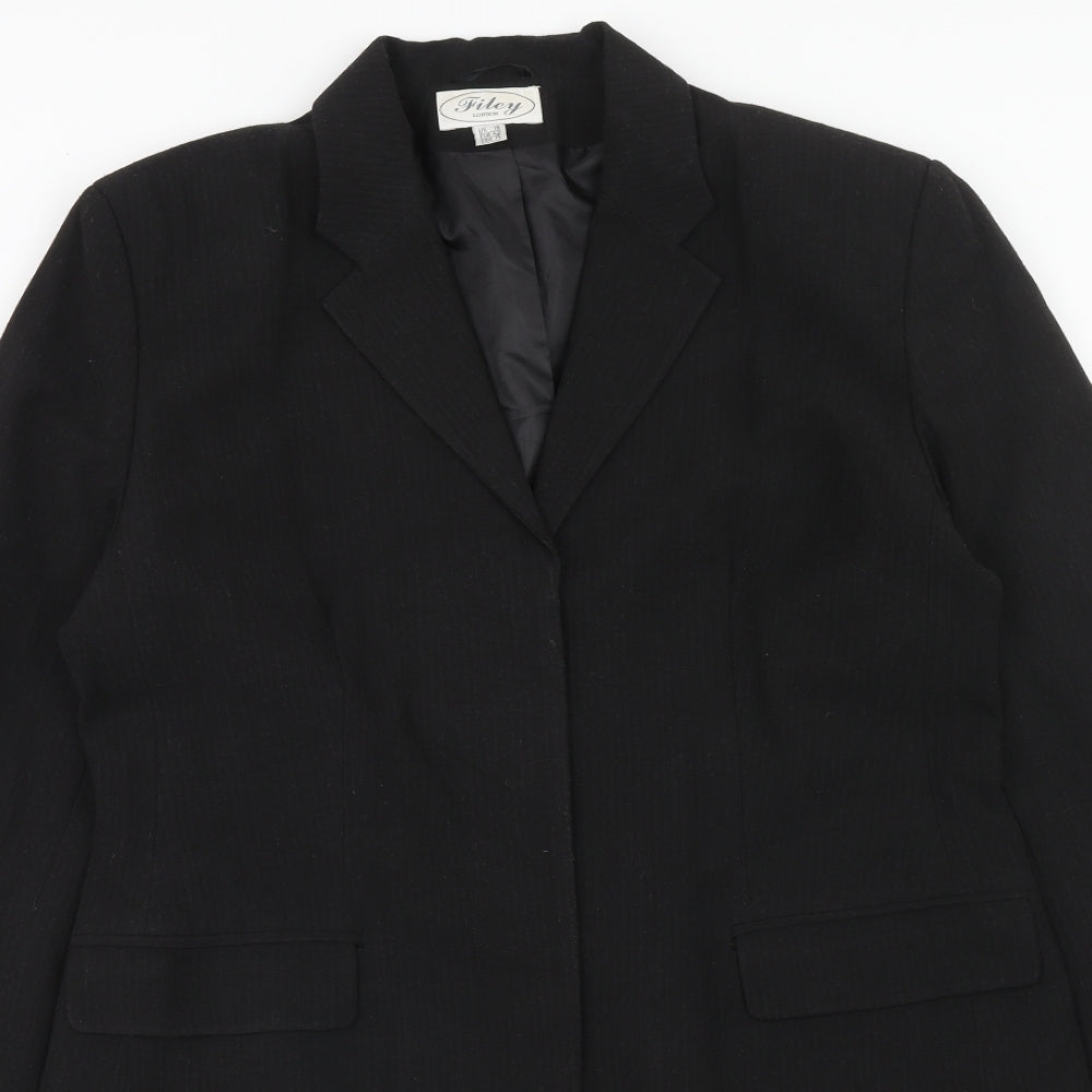 Filey Womens Black Overcoat Coat Size 16 Button