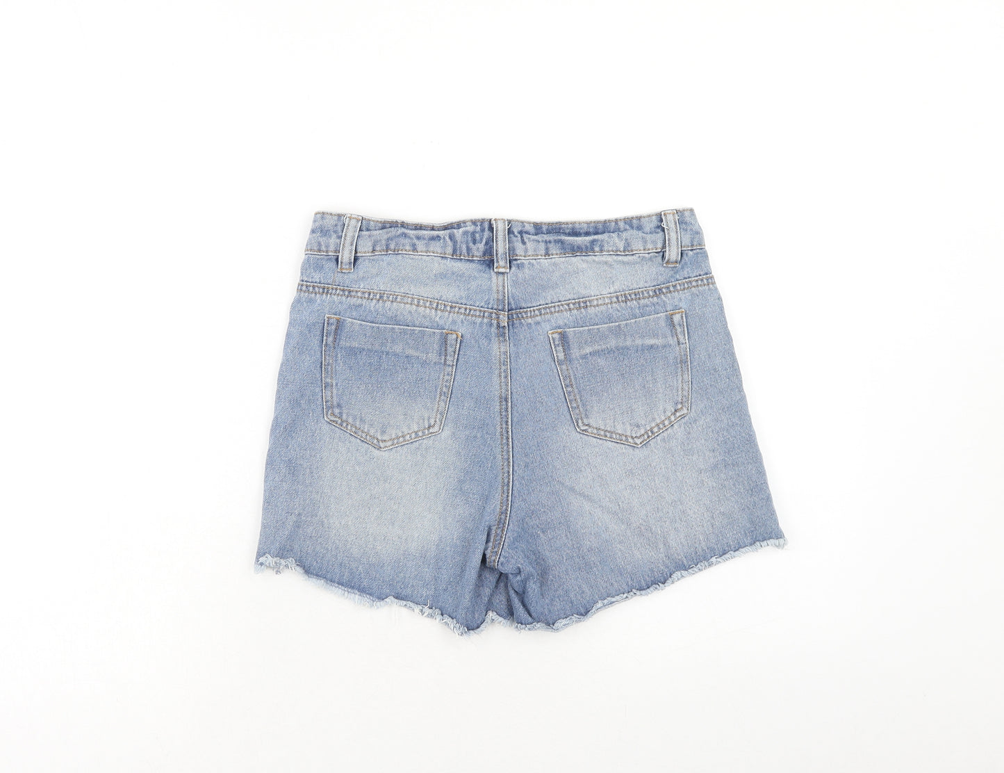 TU Womens Blue Geometric Cotton Cut-Off Shorts Size 8 Regular Zip