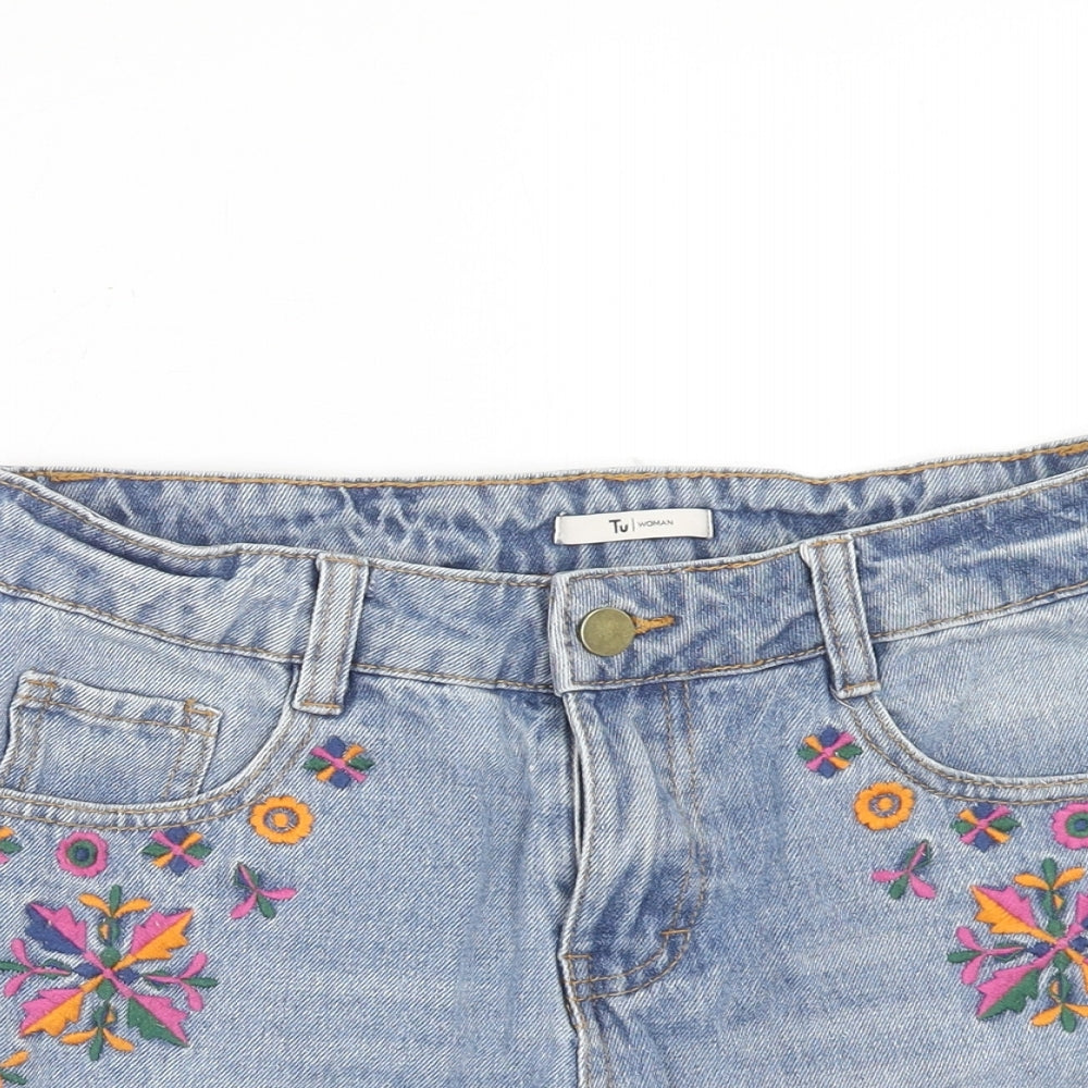 TU Womens Blue Geometric Cotton Cut-Off Shorts Size 8 Regular Zip