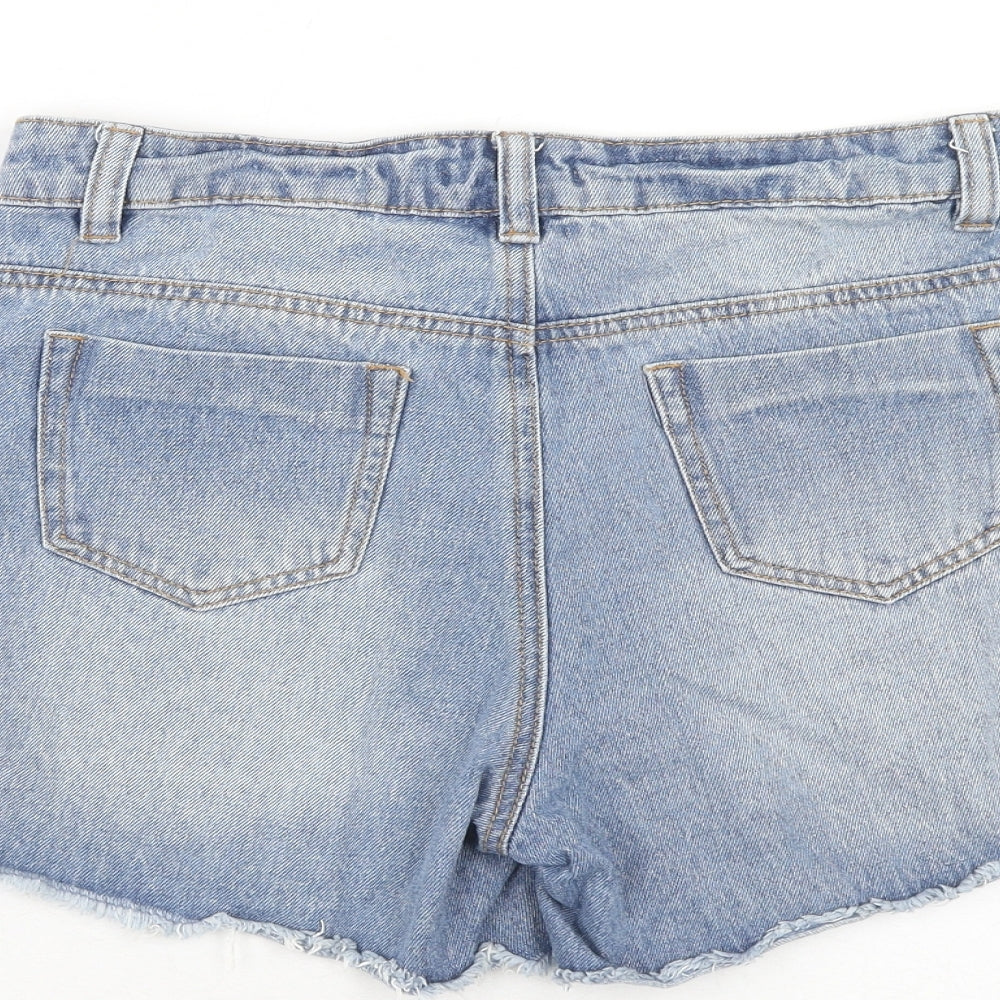 TU Womens Blue Geometric Cotton Cut-Off Shorts Size 8 Regular Zip