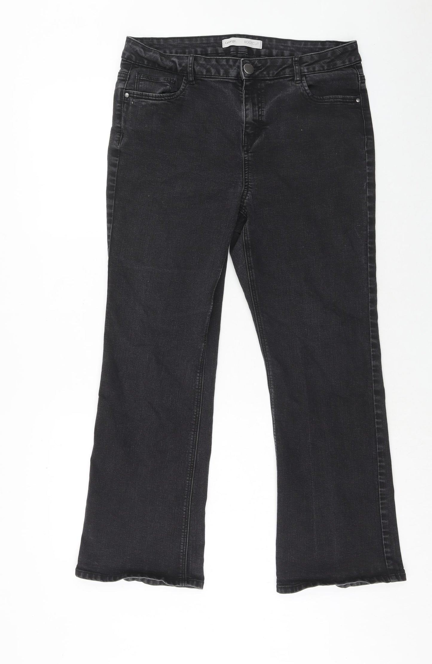 George Womens Black Herringbone Cotton Bootcut Jeans Size 16 Regular Zip