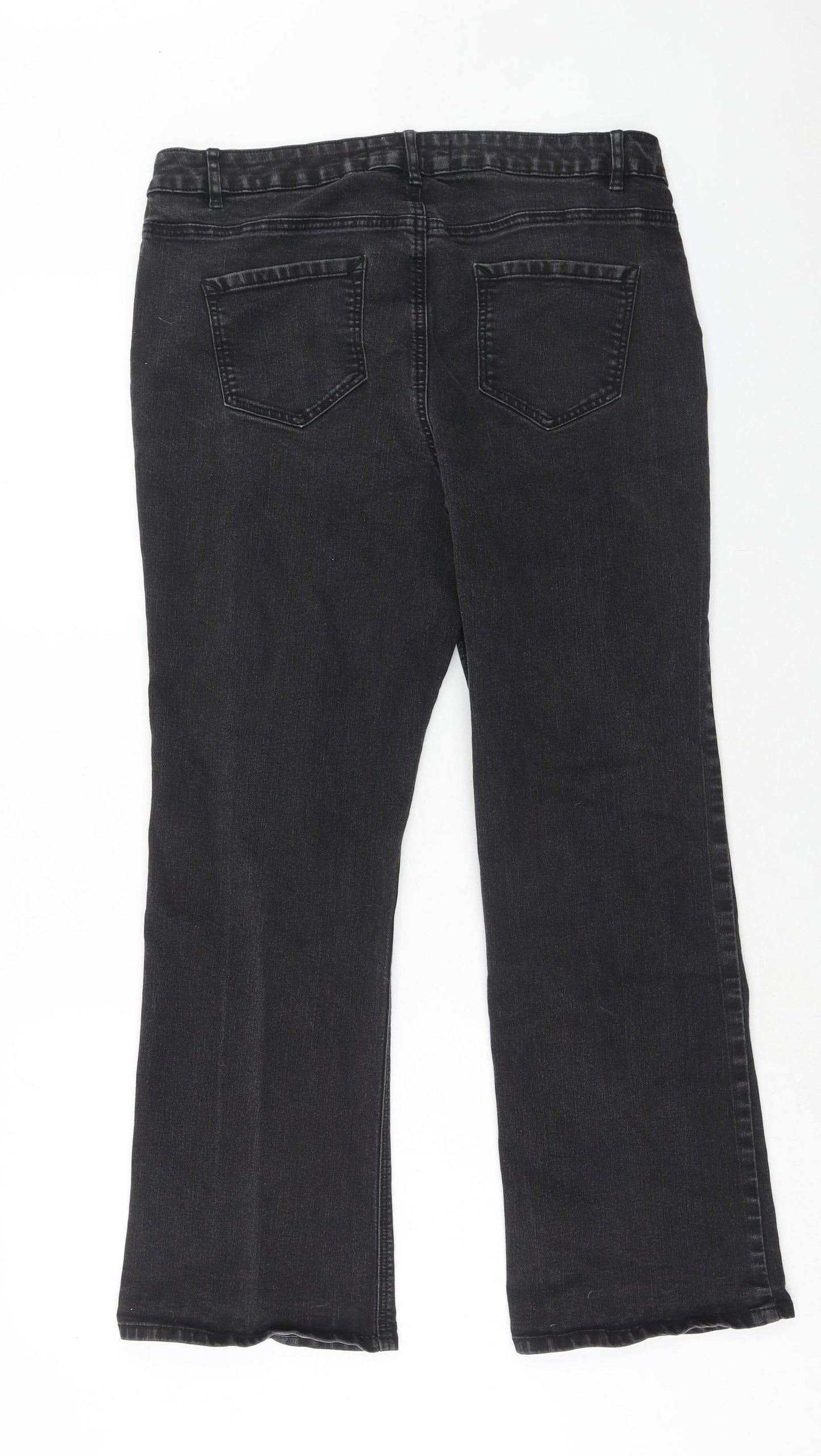 George Womens Black Herringbone Cotton Bootcut Jeans Size 16 Regular Zip