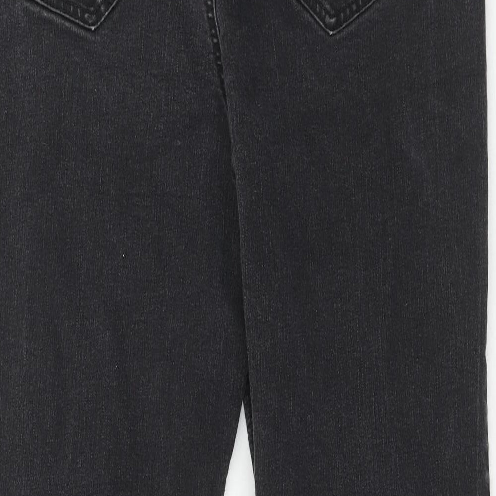 George Womens Black Herringbone Cotton Bootcut Jeans Size 16 Regular Zip