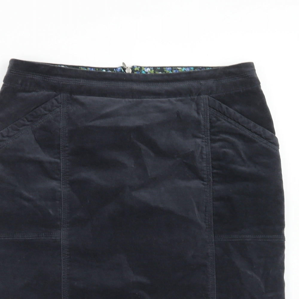 White Stuff Womens Blue Cotton A-Line Skirt Size 8 Zip