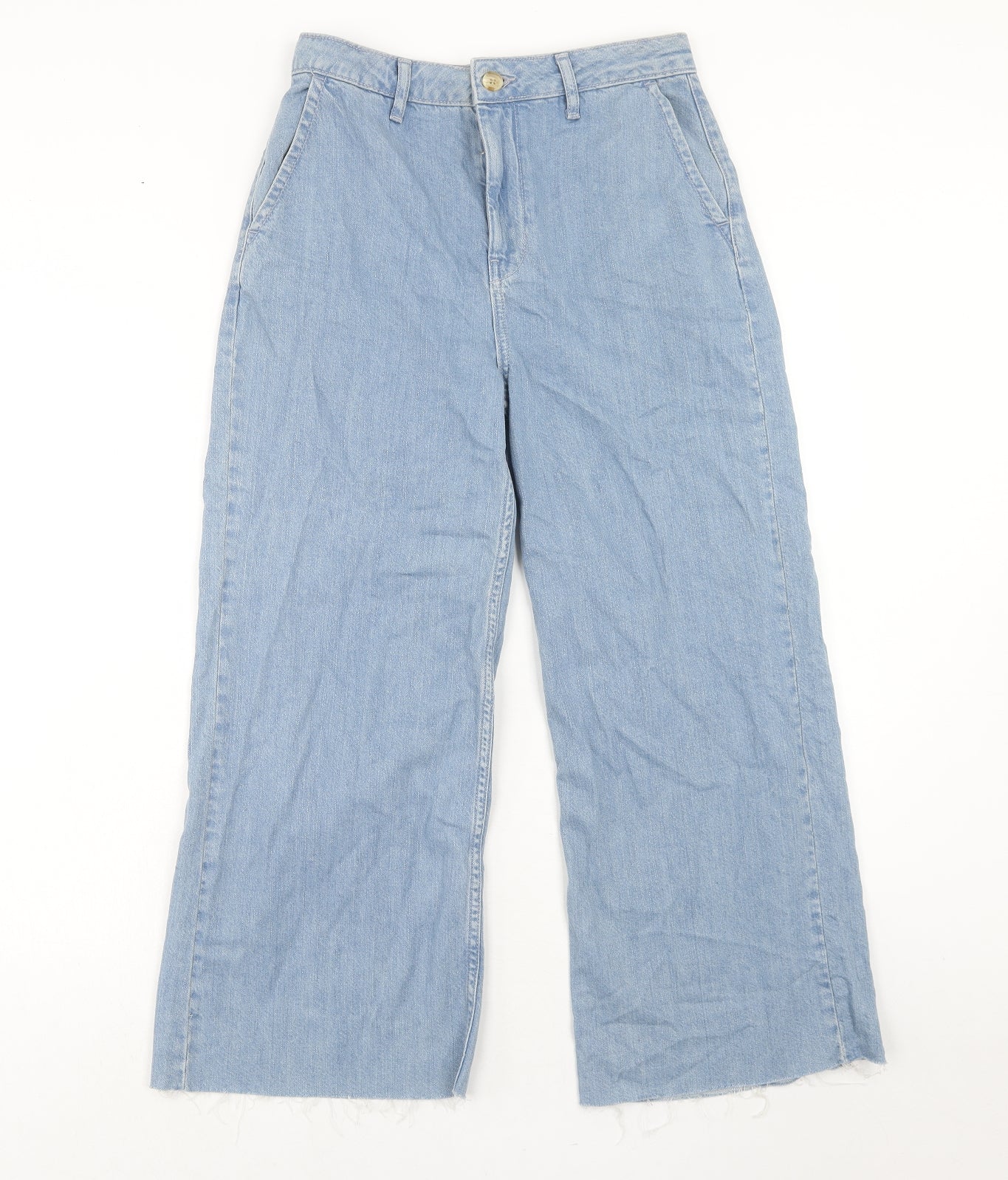 Topshop Womens Blue Cotton Wide-Leg Jeans Size 28 in L32 in Regular Zip