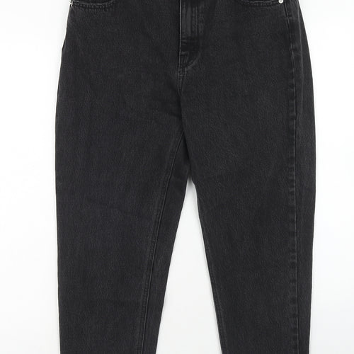 Pull&Bear Womens Black Cotton Mom Jeans Size 14 Regular Zip
