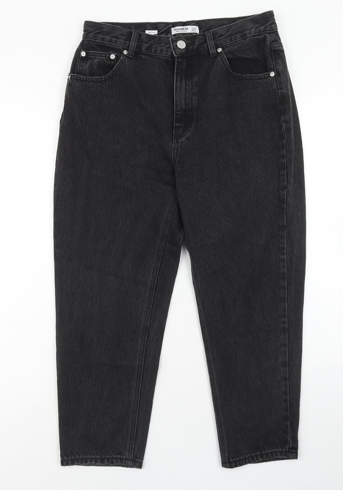 Pull&Bear Womens Black Cotton Mom Jeans Size 14 Regular Zip