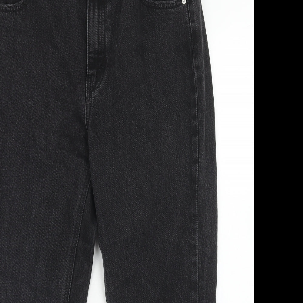 Pull&Bear Womens Black Cotton Mom Jeans Size 14 Regular Zip