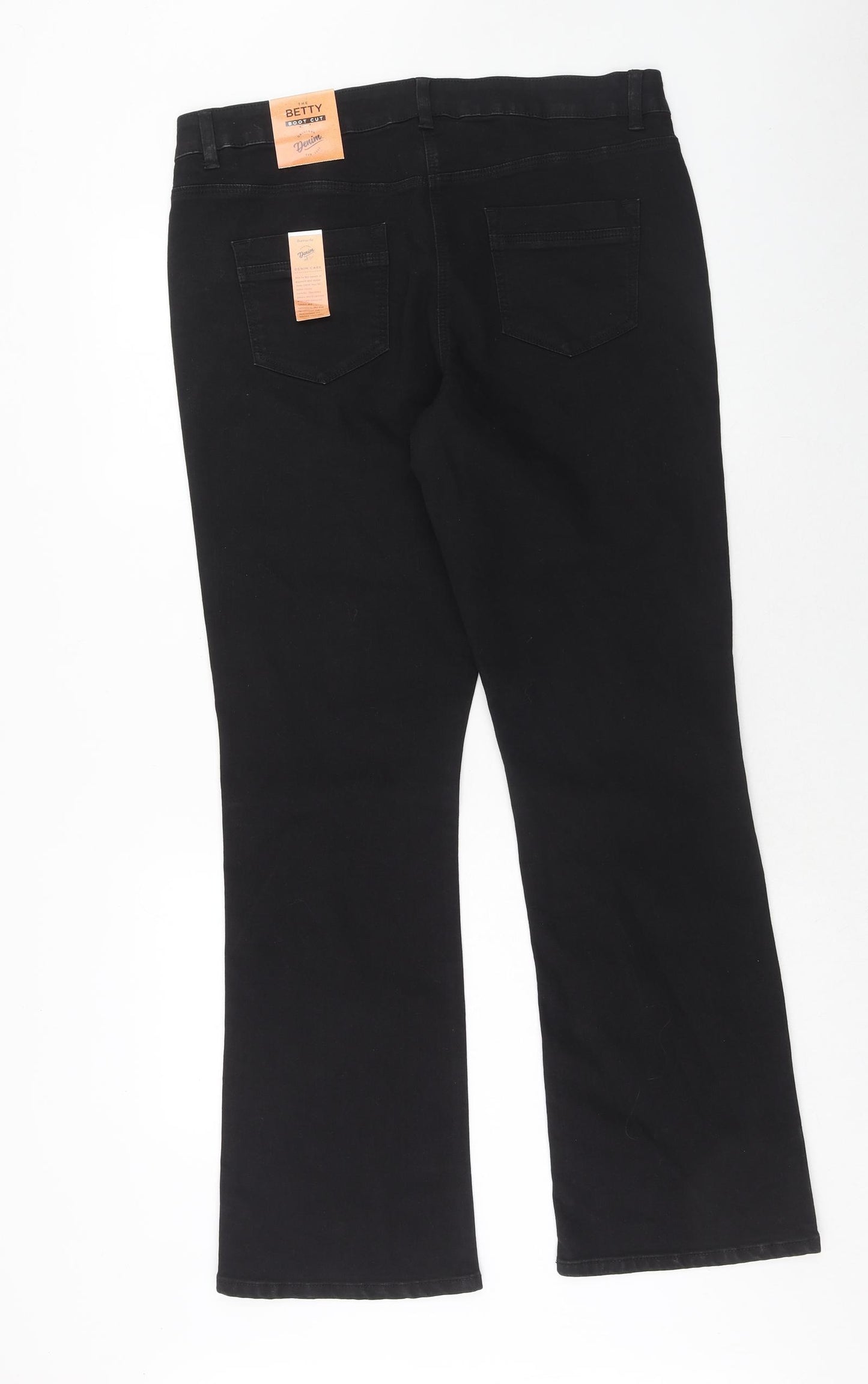 Bonamrché Womens Black Cotton Bootcut Jeans Size 16 Regular Zip