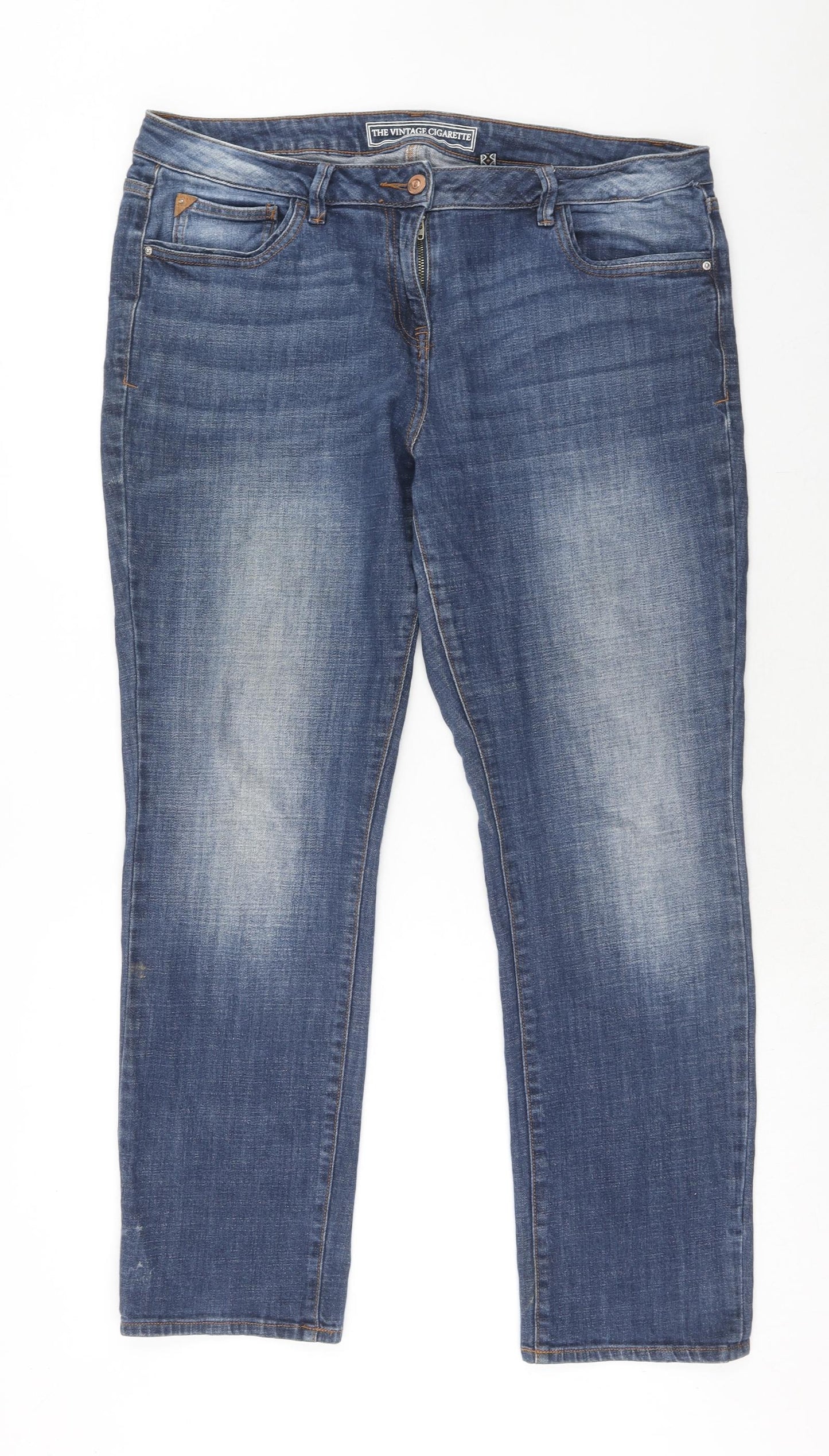 NEXT Womens Blue Cotton Straight Jeans Size 16 Regular Zip