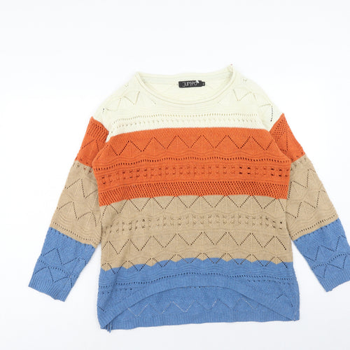 Jumpo Womens Multicoloured Round Neck Striped Acrylic Pullover Jumper Size M - Colourblock, Size M-L