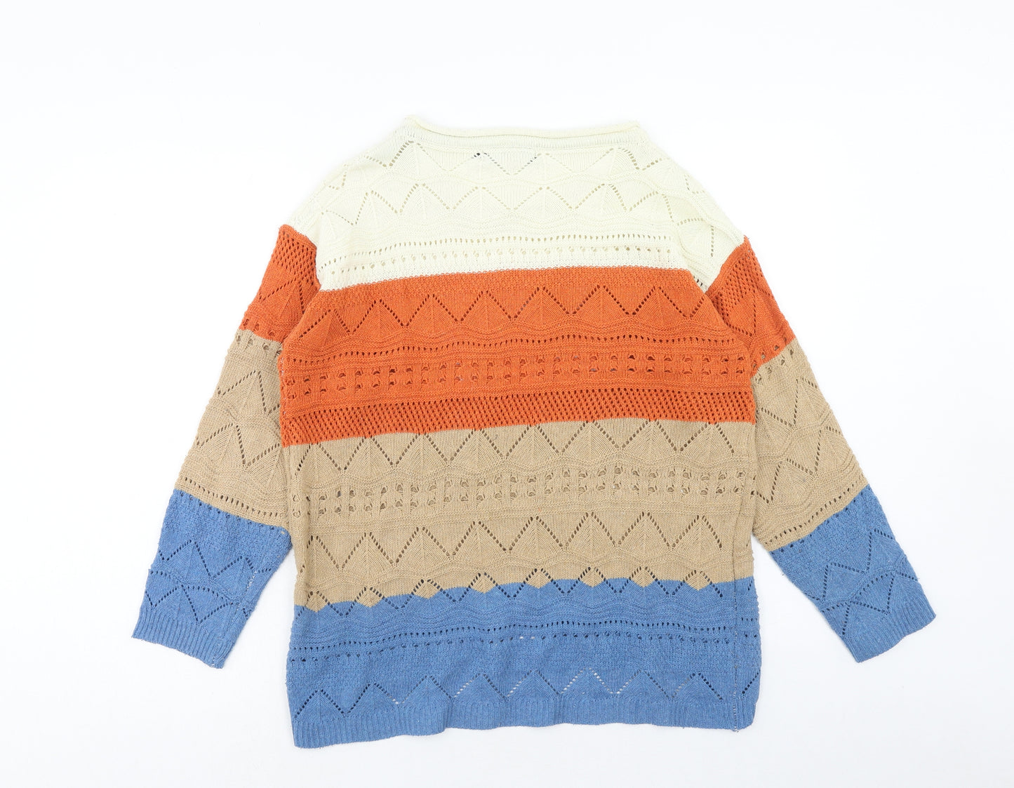 Jumpo Womens Multicoloured Round Neck Striped Acrylic Pullover Jumper Size M - Colourblock, Size M-L