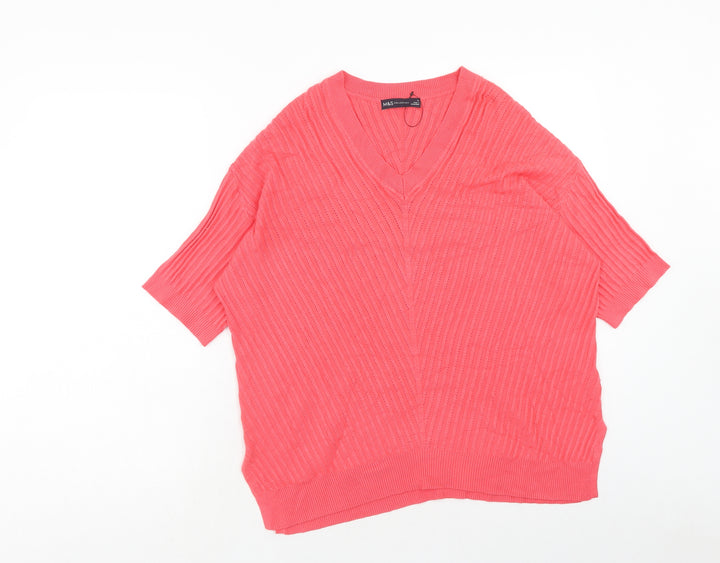 Marks and Spencer Womens Pink V-Neck Viscose Pullover Jumper Size M