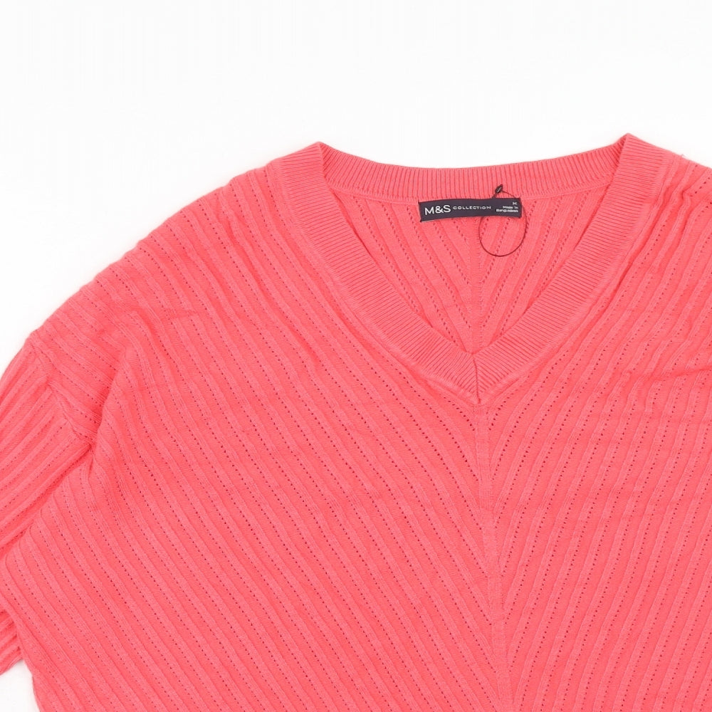 Marks and Spencer Womens Pink V-Neck Viscose Pullover Jumper Size M