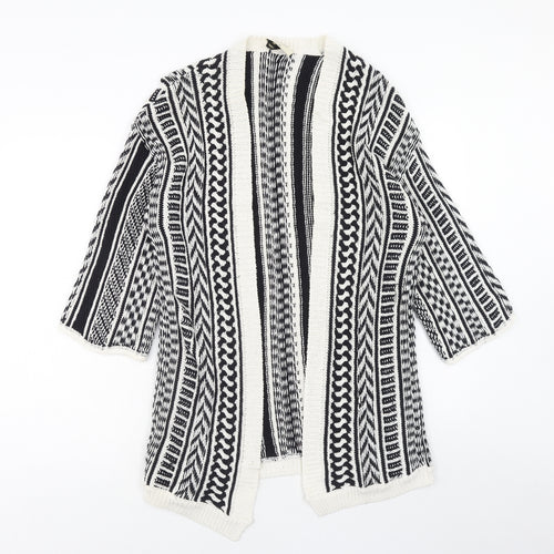 Papaya Womens Black V-Neck Geometric Acrylic Cardigan Jumper Size M