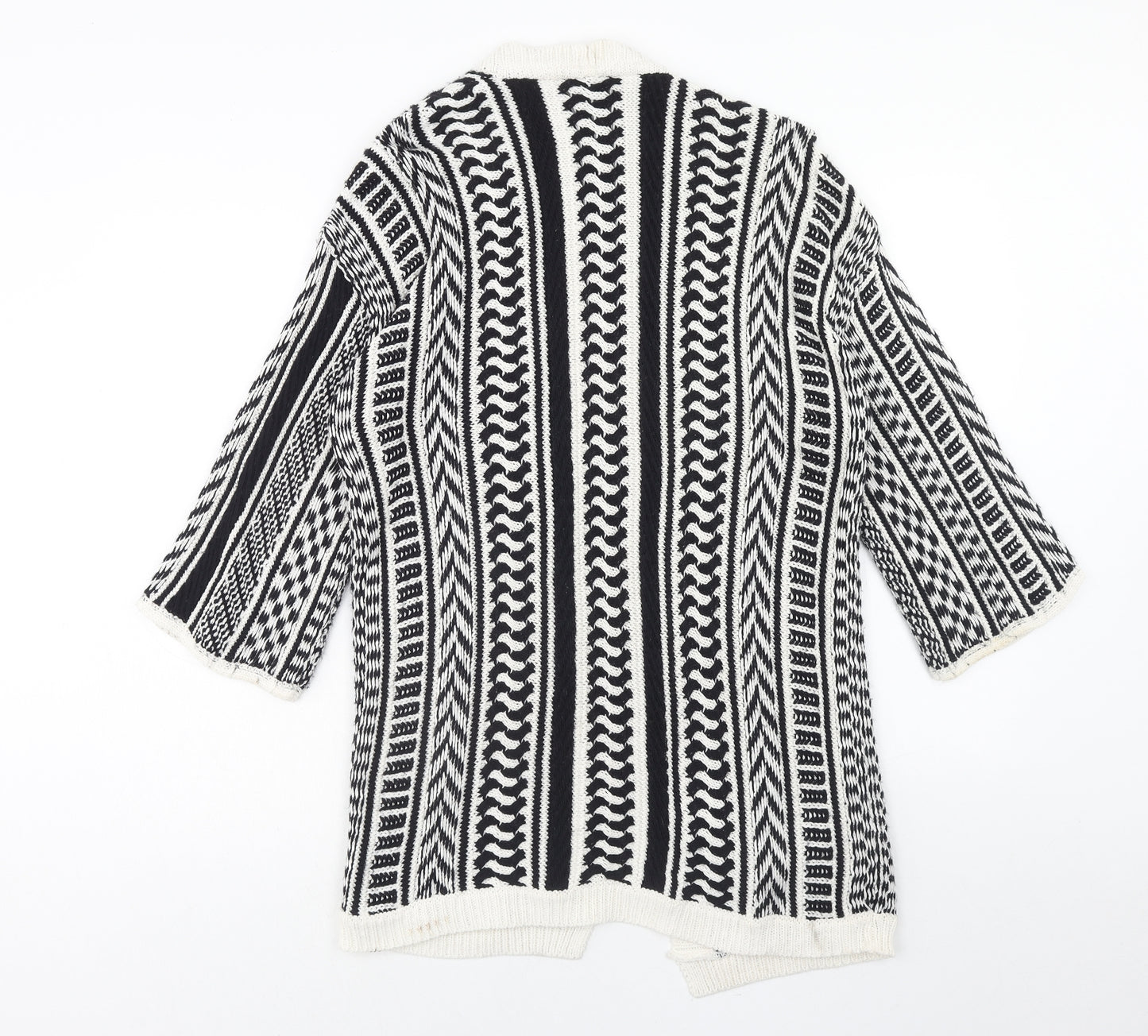 Papaya Womens Black V-Neck Geometric Acrylic Cardigan Jumper Size M