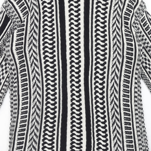 Papaya Womens Black V-Neck Geometric Acrylic Cardigan Jumper Size M