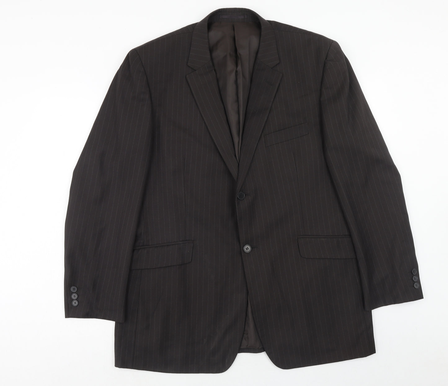 Burton Mens Brown Striped Polyester Jacket Suit Jacket Size 44 Regular