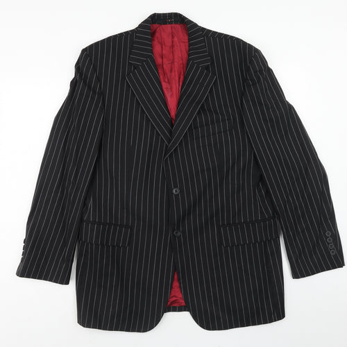 Oaks Mens Black Striped Wool Jacket Suit Jacket Size 42 Regular